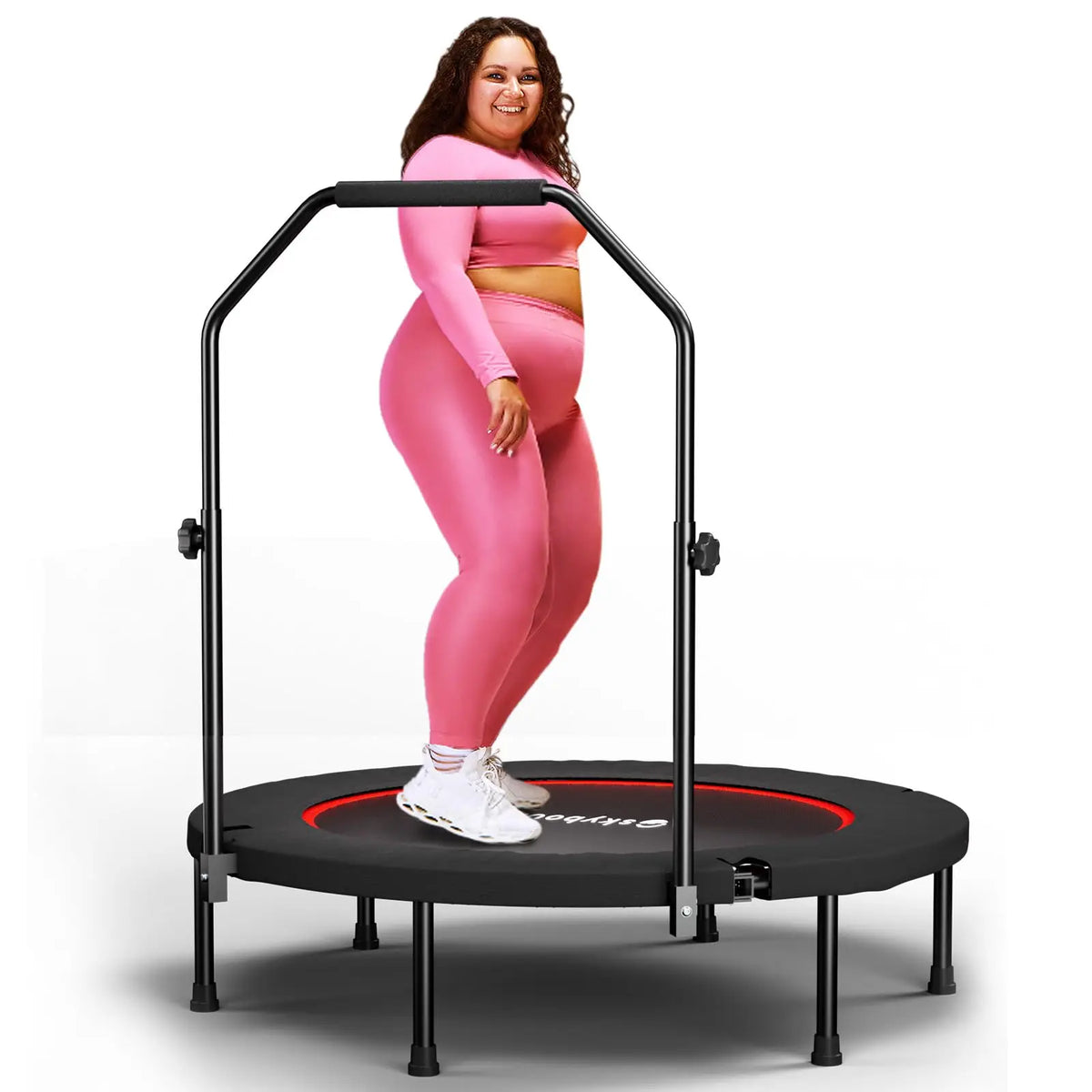 Rebounder Trampoline for Adults - 40" Foldable Mini Trampoline Fitness Rebounder with Adjustable U-Bar Handle, Max Load 350lbs,S