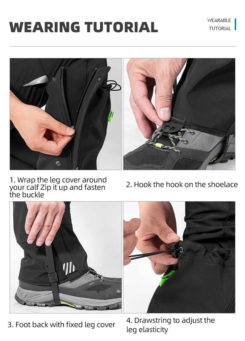ROCKBROS Waterproof Outdoor Hiking Walking Climbing Hunting Snow Legging Gaiters Ski Gaiters Covers Leg Protection Guard