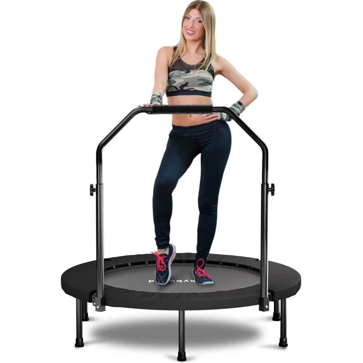 Rebounder Trampoline for Adults - 40" Foldable Mini Trampoline Fitness Rebounder with Adjustable U-Bar Handle, Max Load 350lbs,S