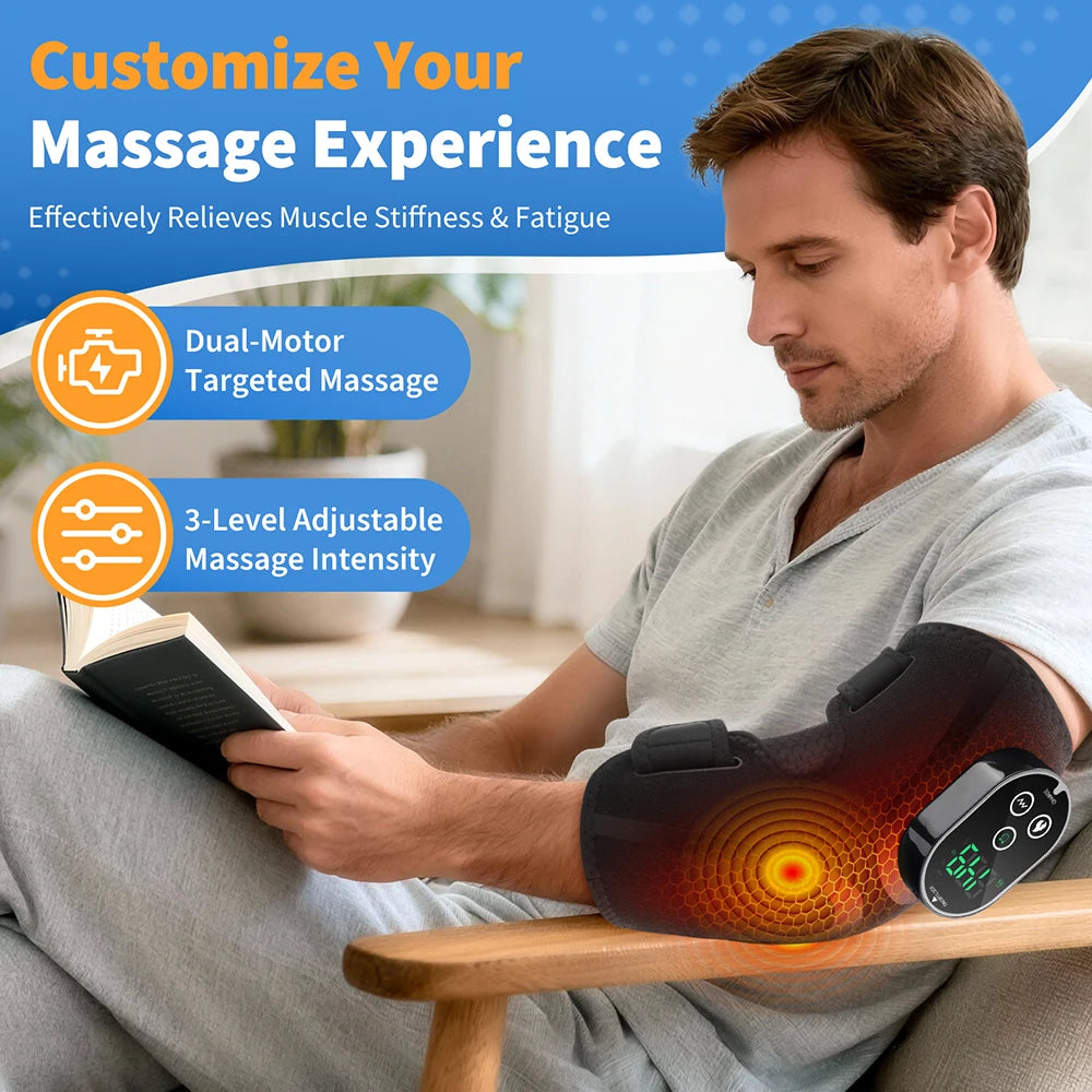 Cordless Electric Heated Massage Elbow Brace 5 Levels Hot Compress Elbow Vibration Massager for Tennis Sport Arm Muscle Joint