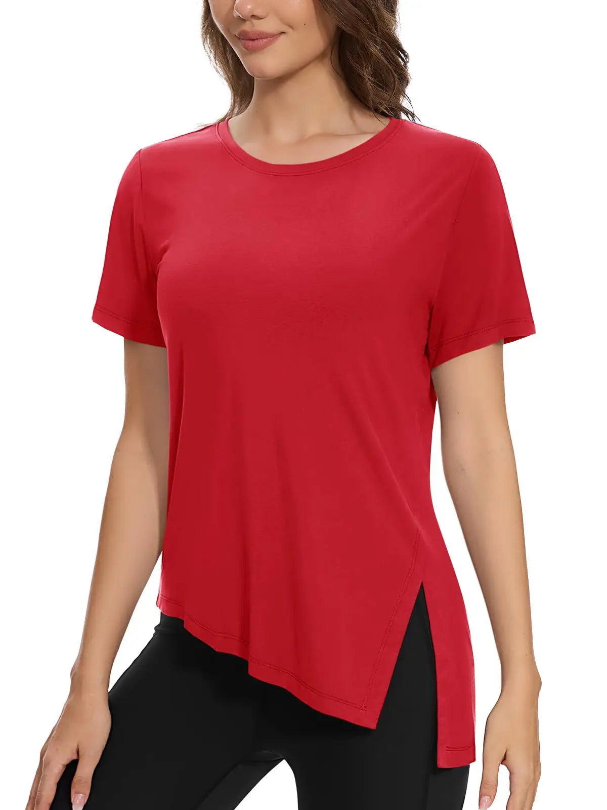TACVASEN Womens Yoga T-shirt Quick Dry Casual Crewneck Workout Shirts Breathable Gym Athletic Tee Top Side Slit Slanted Hemline