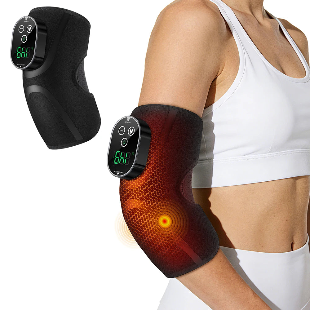 Cordless Electric Heated Massage Elbow Brace 5 Levels Hot Compress Elbow Vibration Massager for Tennis Sport Arm Muscle Joint