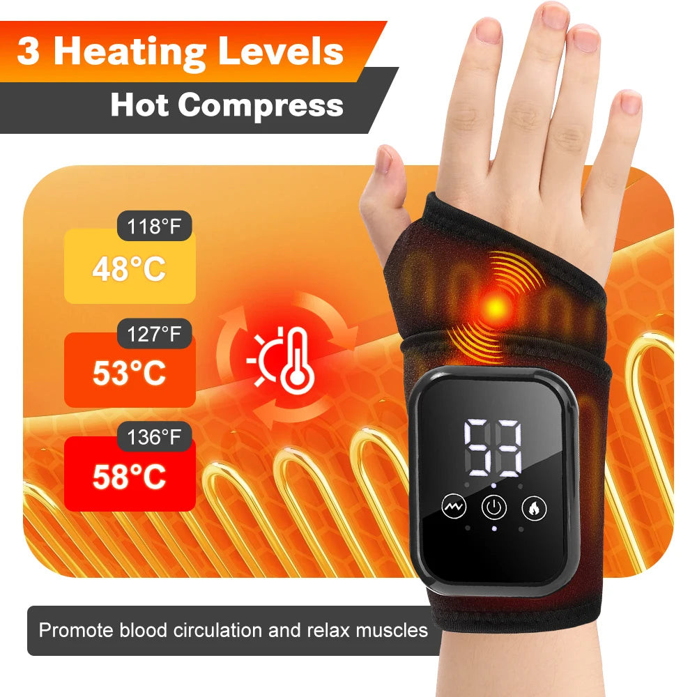 Electric Heating Wrist Massage Pad Thermal Massager Hand Warming Belt Cordless Wrist Hand Support Protection Belt