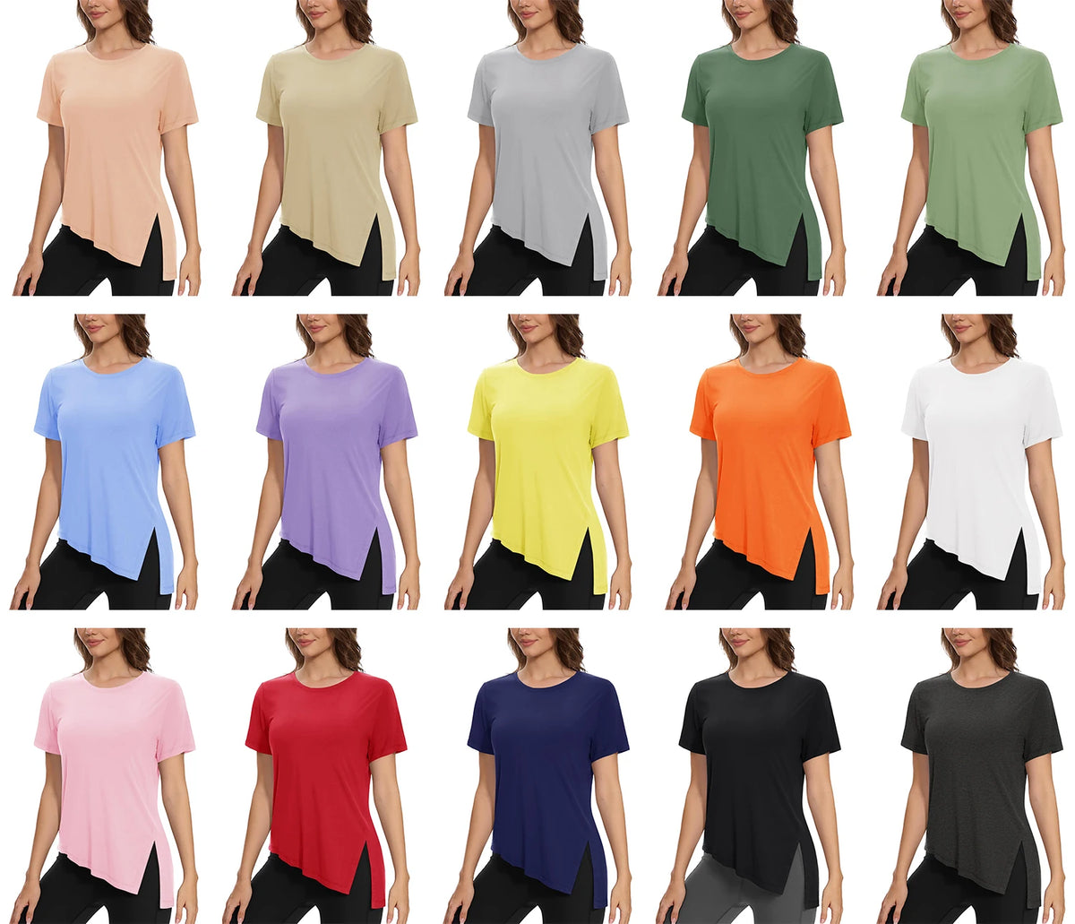 TACVASEN Womens Yoga T-shirt Quick Dry Casual Crewneck Workout Shirts Breathable Gym Athletic Tee Top Side Slit Slanted Hemline