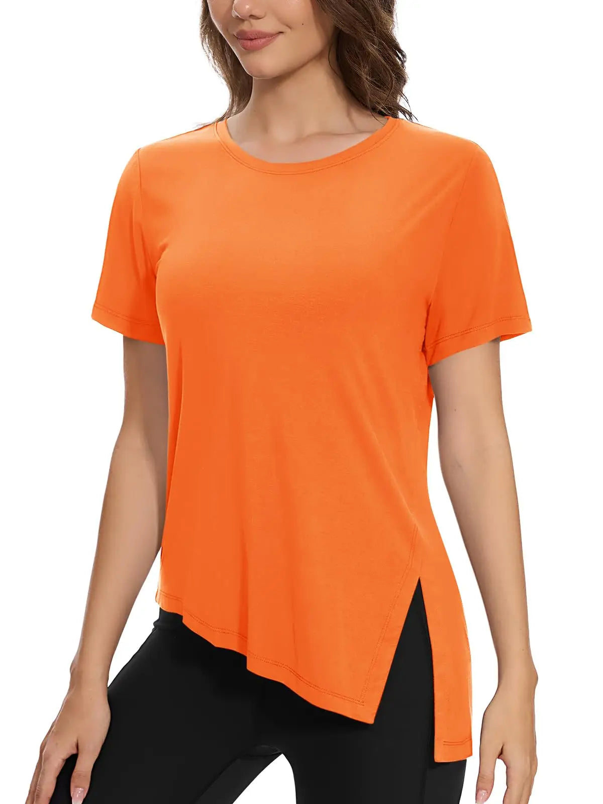 TACVASEN Womens Yoga T-shirt Quick Dry Casual Crewneck Workout Shirts Breathable Gym Athletic Tee Top Side Slit Slanted Hemline