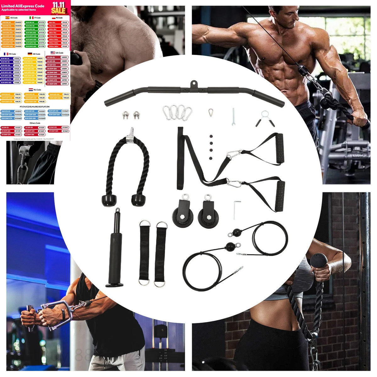 Cable Weight Pulley System for Home Gym Pulley System Gym with Safety Ropes Unisex-Adult Fitness Strength Training Equipment