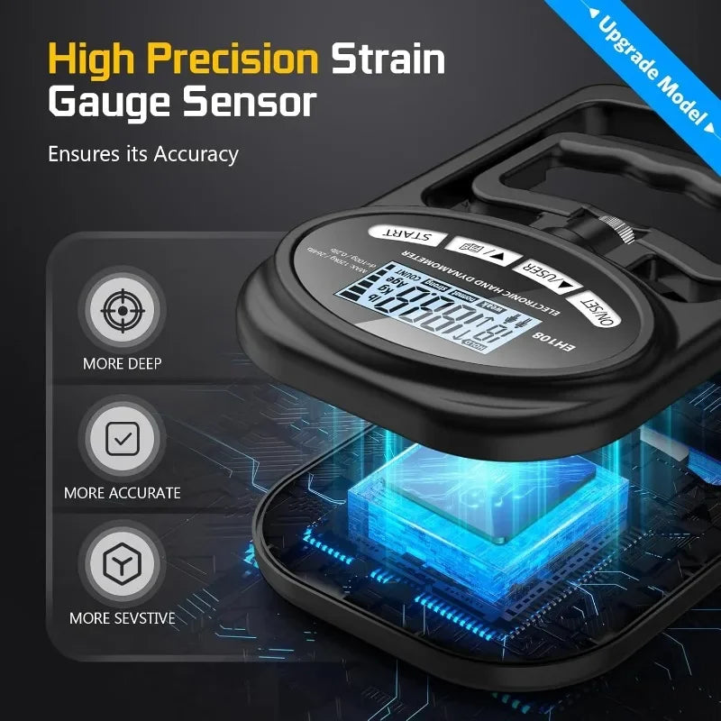 Grip Strength Tester Electronic Tester 396Lbs/180Kg Digital Dynamometer Grip Strength Meter USB LCD Screen Hand Grip Dynamometer