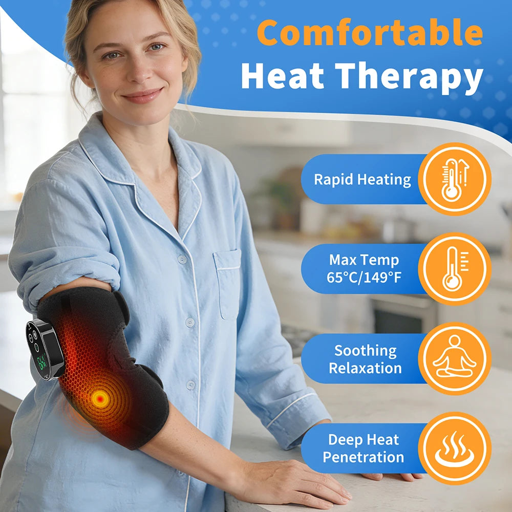 Cordless Electric Heated Massage Elbow Brace 5 Levels Hot Compress Elbow Vibration Massager for Tennis Sport Arm Muscle Joint