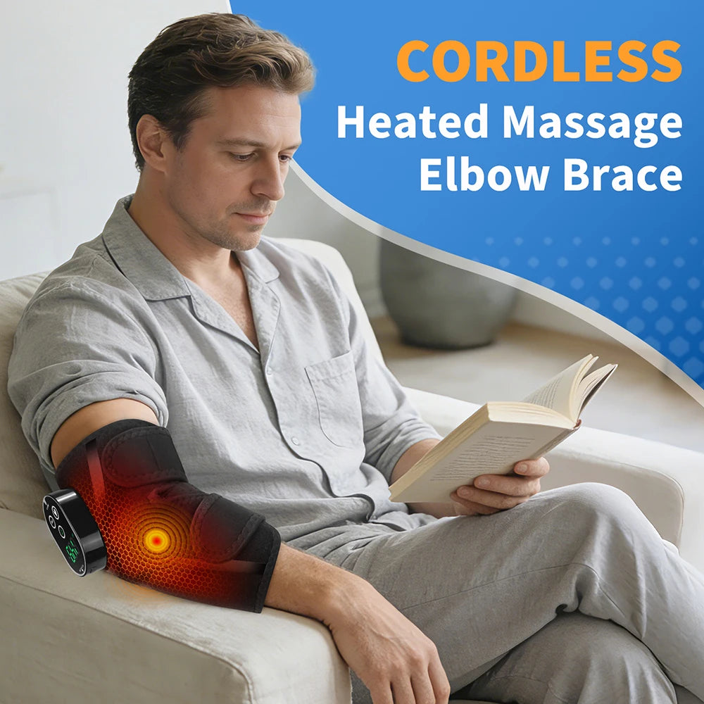 Cordless Electric Heated Massage Elbow Brace 5 Levels Hot Compress Elbow Vibration Massager for Tennis Sport Arm Muscle Joint