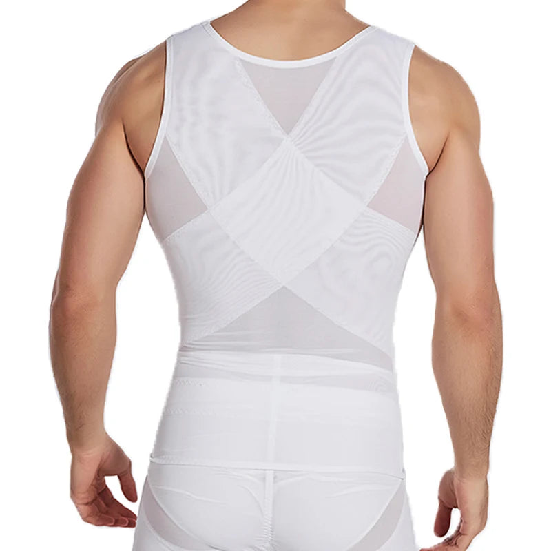 CXZD Waist Trainer Muscle Girdle Shirt Men Slimming Body Shaper Tummy Vest Mesh Chain Corset Correction Abdomen Tank Top