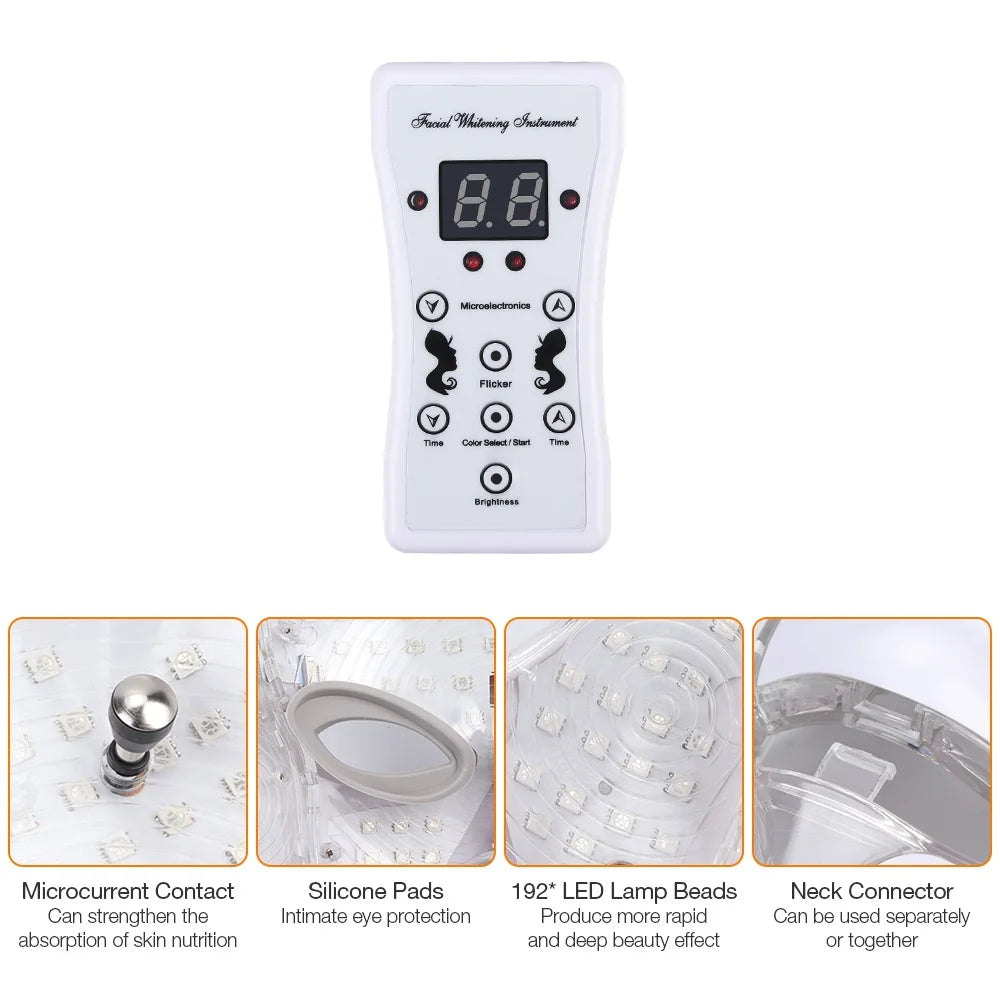 7 Colors Light LED Face Neck Beauty Mask Photon Red Light Facial Skin Care Anti Aging Rejuvenation Brighten Skin Care Tool