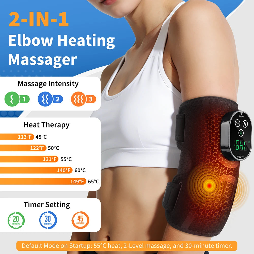 Cordless Electric Heated Massage Elbow Brace 5 Levels Hot Compress Elbow Vibration Massager for Tennis Sport Arm Muscle Joint