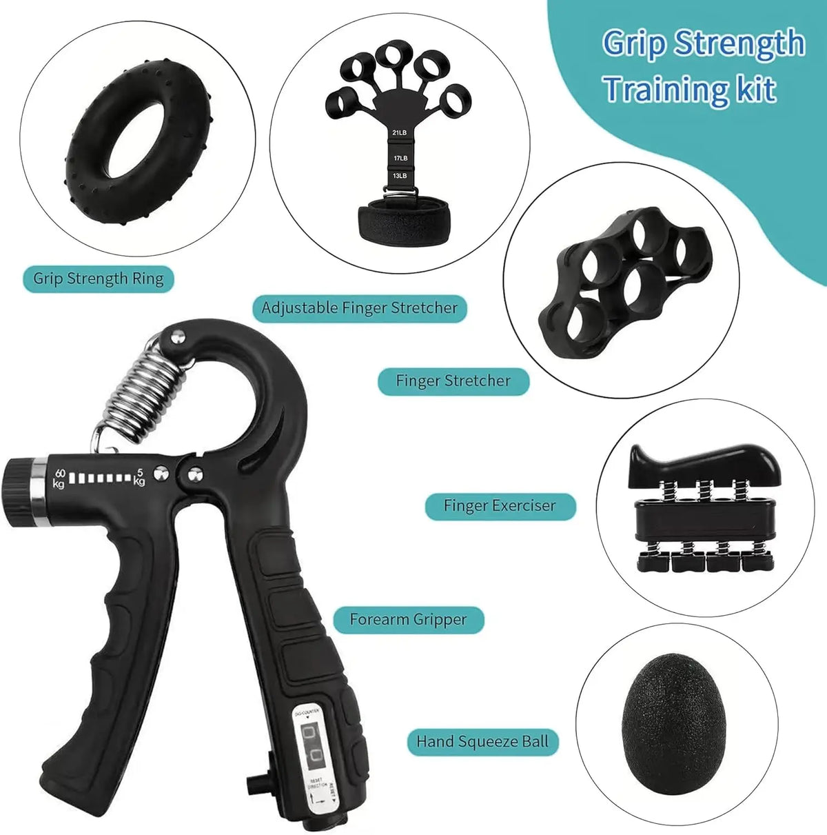 Mechanical Counting Grip Strength Trainer With Finger Exerciser For Muscle Building Hand Injury Recovery Rehabilitation Training