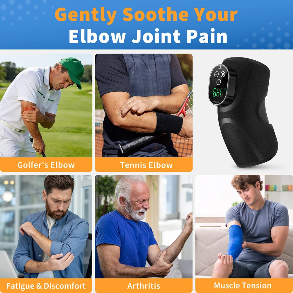Cordless Electric Heated Massage Elbow Brace 5 Levels Hot Compress Elbow Vibration Massager for Tennis Sport Arm Muscle Joint